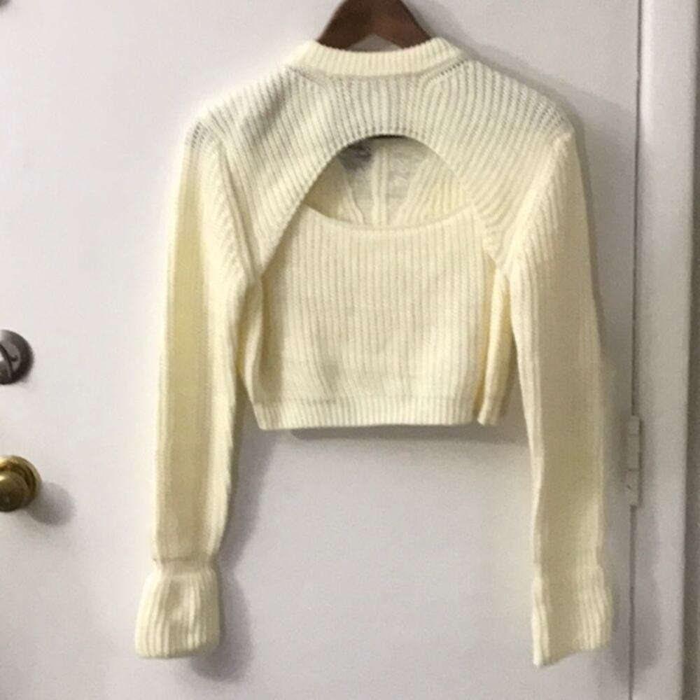 Fashion Nova Chantelle Ivory Scoop Cut Out Sweater L Coquette Girl Cozycore NEW